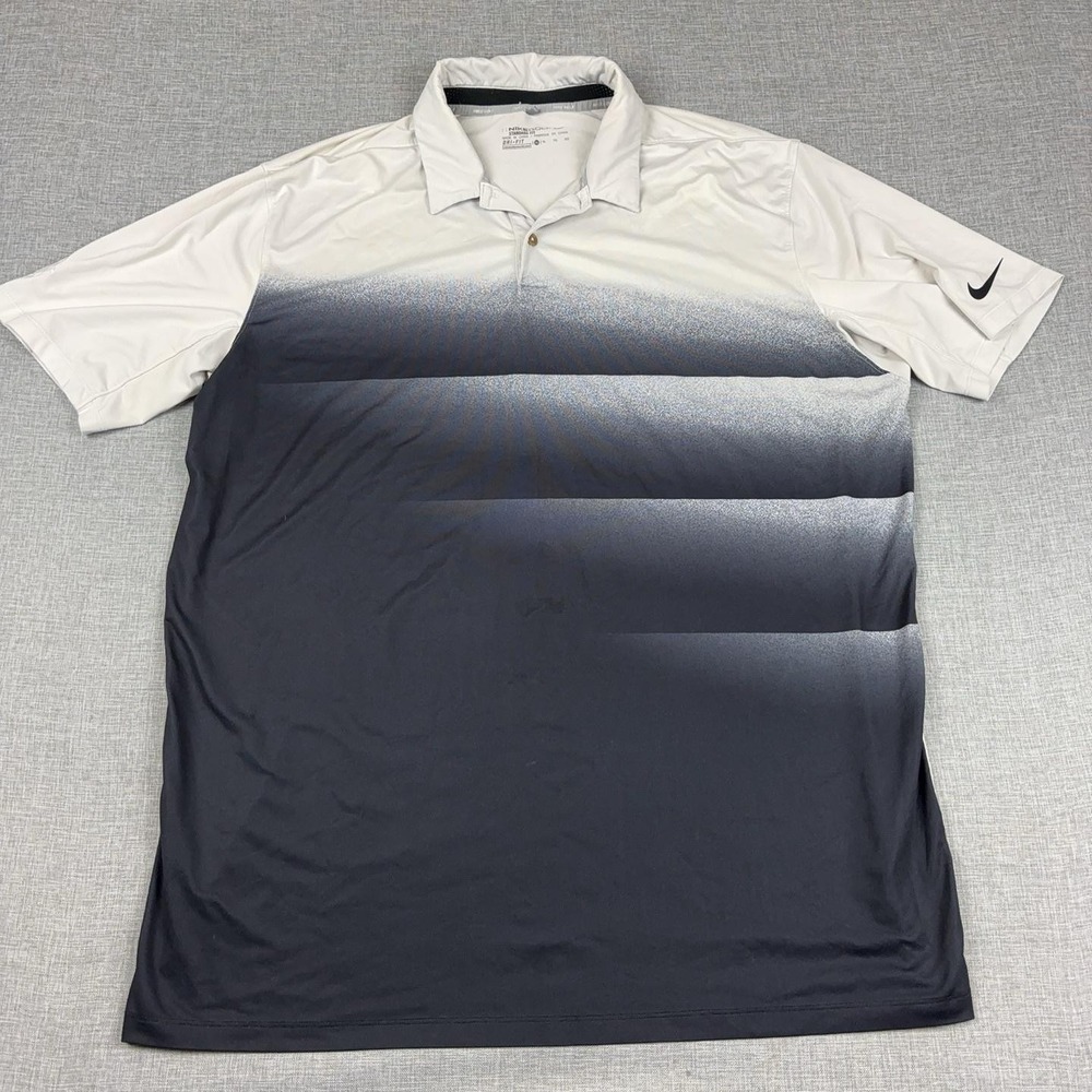 Nike Golf Dri-FIT Polo Shirt Mens XL White Ombre Fade Graphic Golf Short Sleeve